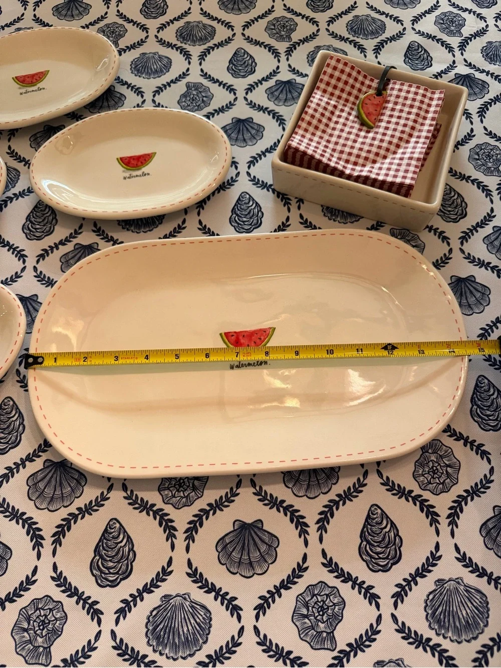 Rae Dunn Watermelon Ceramic Serving Platter Oval Plate Dish Set Napkin Holder